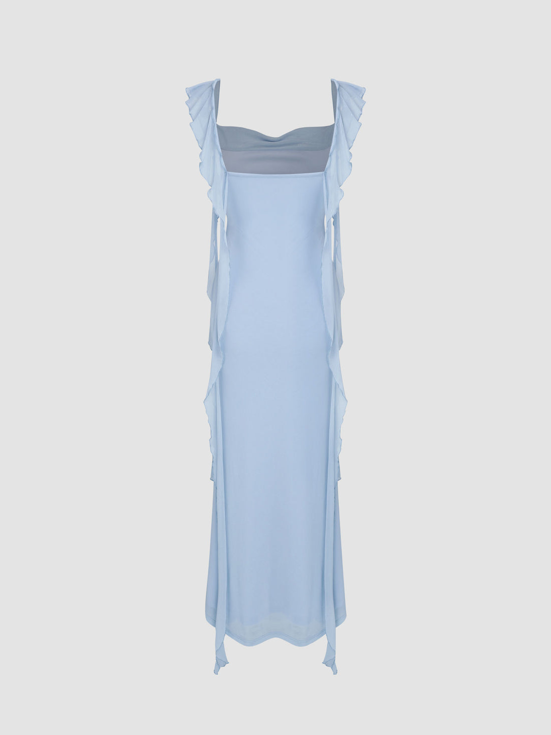 Mesh Ruffle Hem Maxi Dress Blue