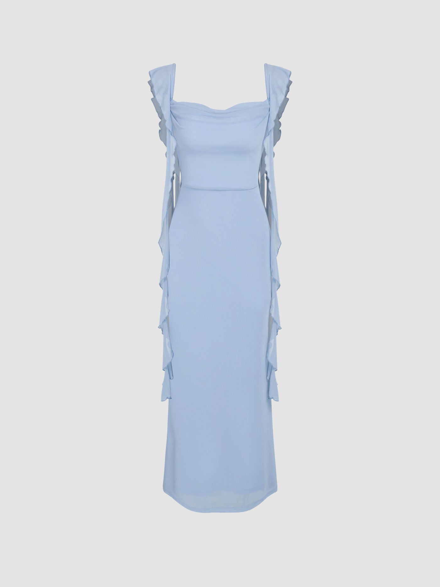 Mesh Ruffle Hem Maxi Dress Blue