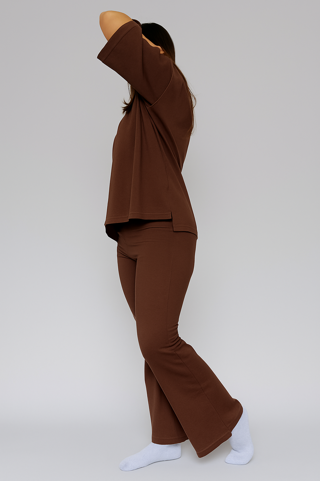 7MNST Cozy Chic Long Pant Set Brown