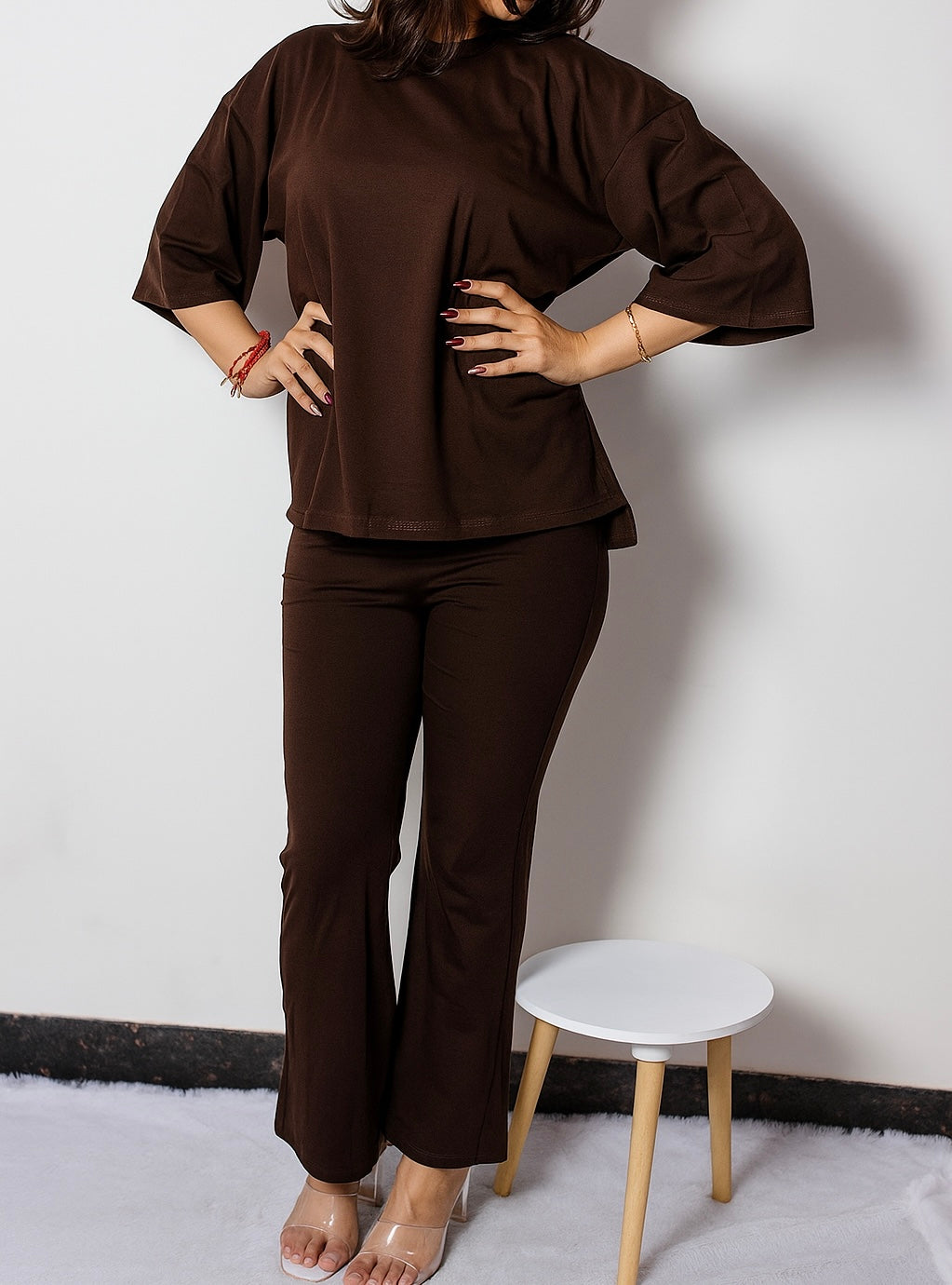 7MNST Cozy Chic Long Pant Set Brown
