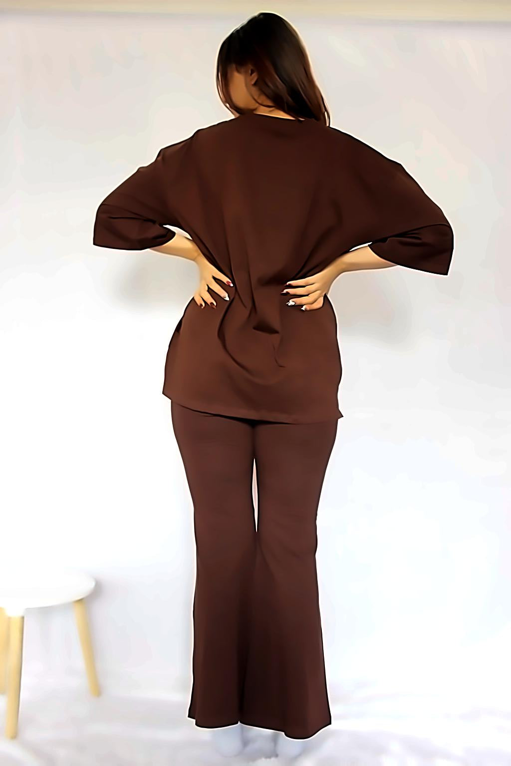 7MNST Cozy Chic Long Pant Set Brown