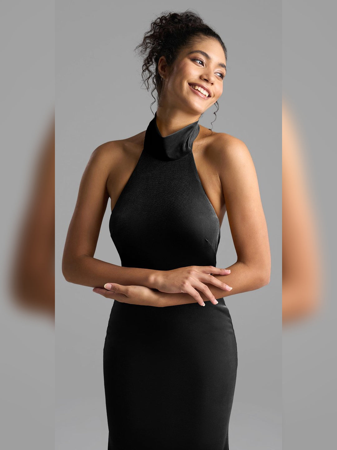 7MNST IVY Halter Neck Black Velvet dress