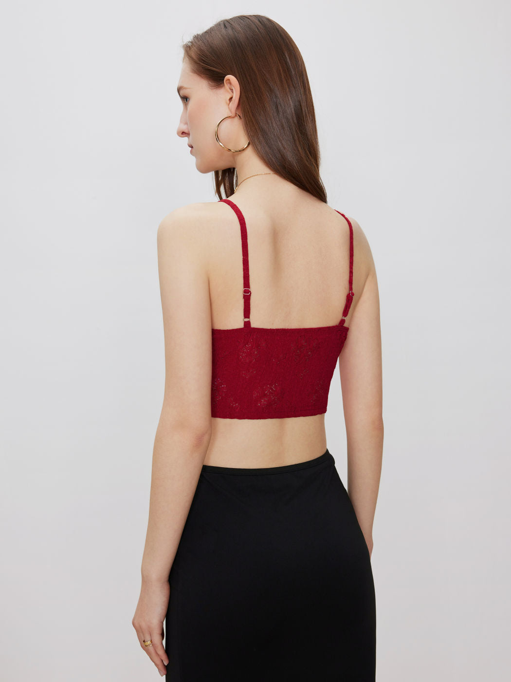 LACE RUFFLE HEM KNOTTED KNIT CROP TOP