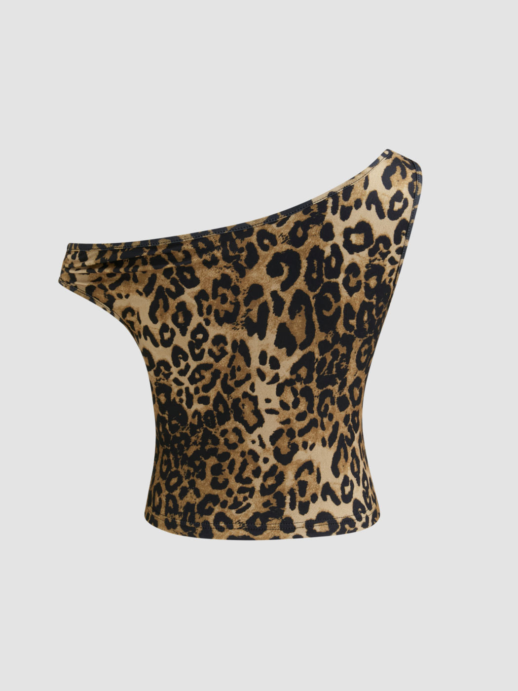 Asymmetrical Neck Leopard Crop Tank Top