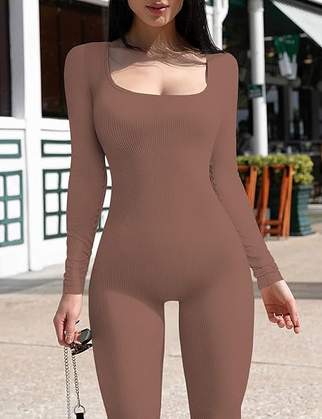 LONG SLEEVE PLUNGE JUMPSUIT