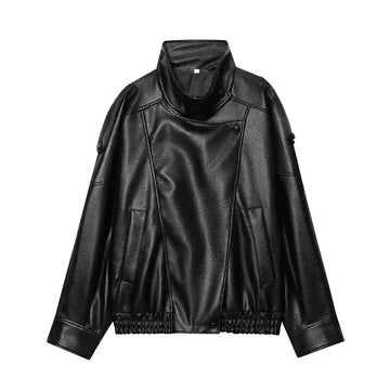 TEXTURED WRAP LEATHER JACKET Black