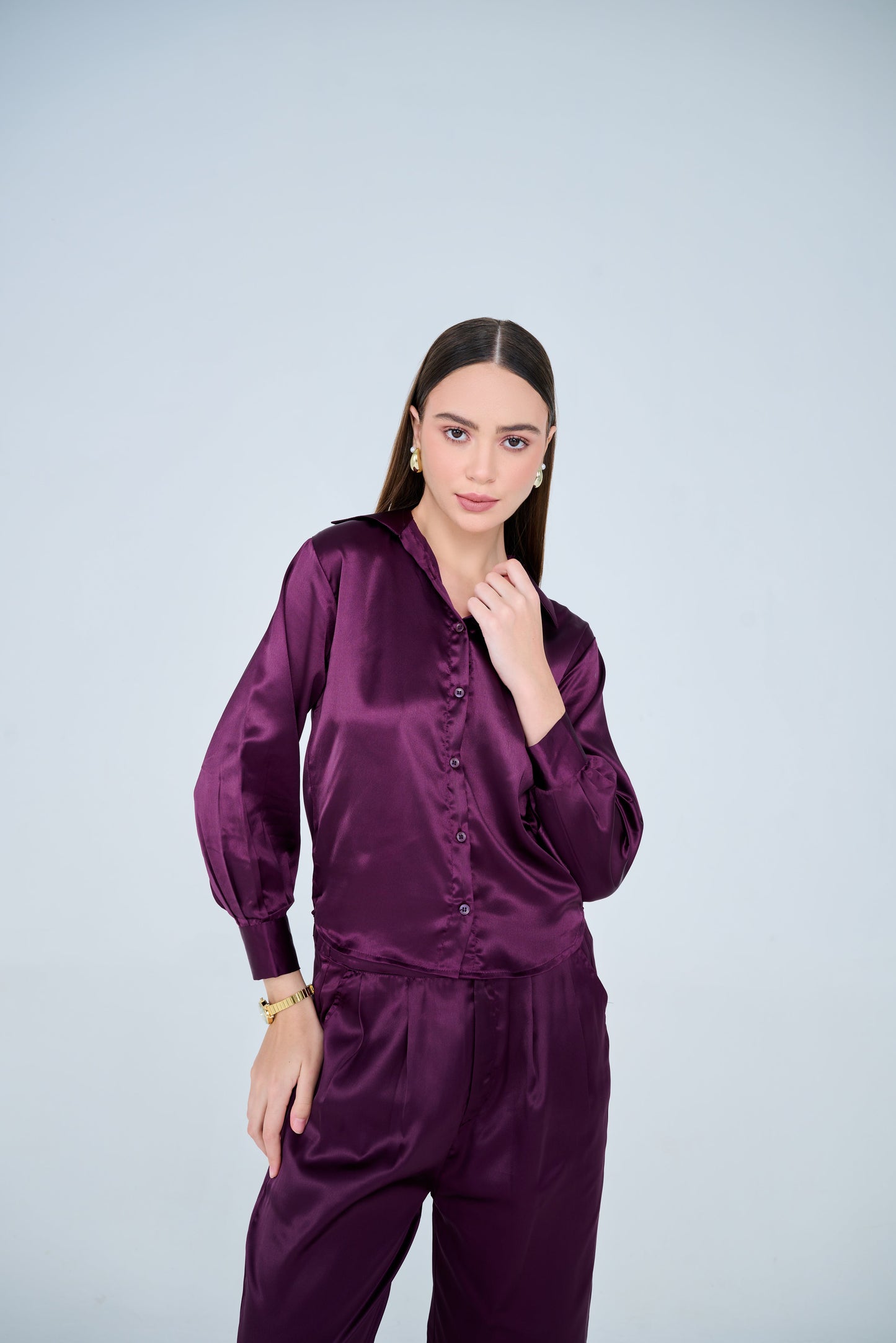 Bella Classic Satin Co-ord Set ( Wine )