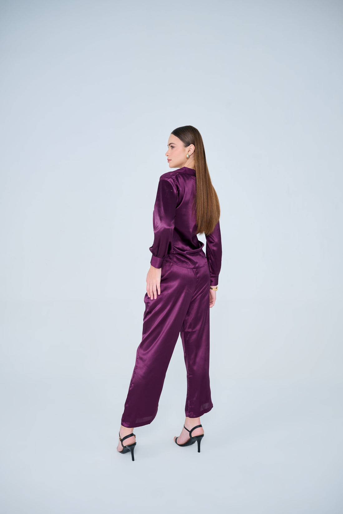 Bella Classic Satin Co-ord Set ( Wine )