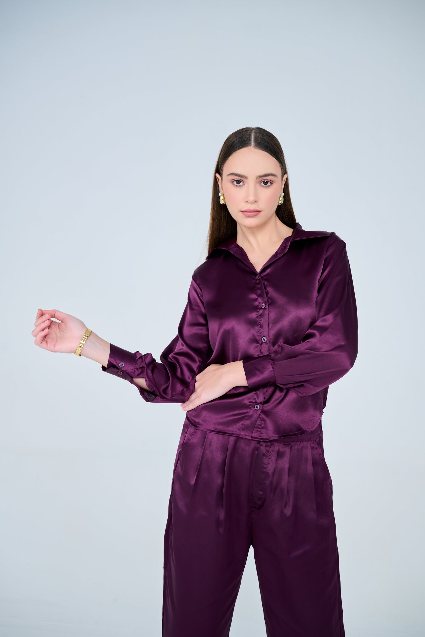 Bella Classic Satin Co-ord Set ( Wine )