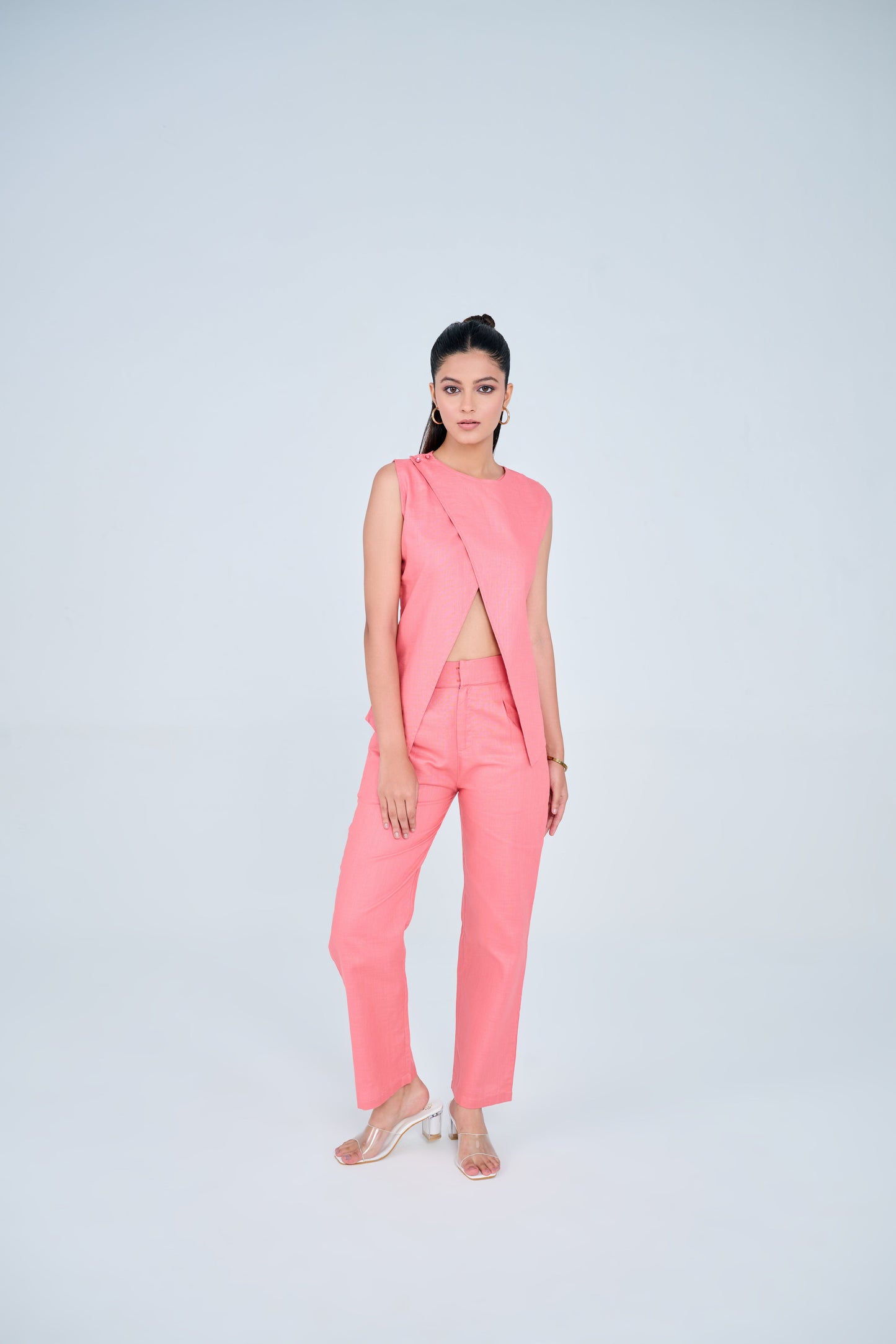 Cotton Blend Slit Formal Co-ord Set ( Peach )