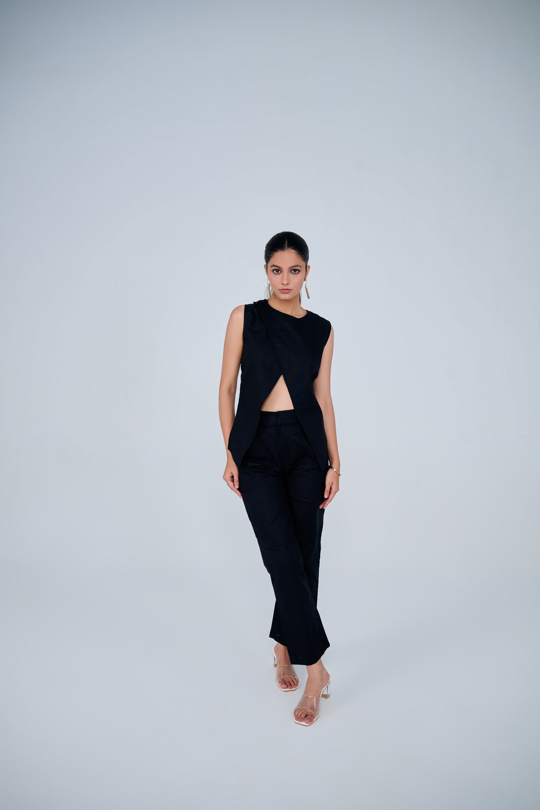 Cotton Blend Slit Formal Co-ord Set ( Black)