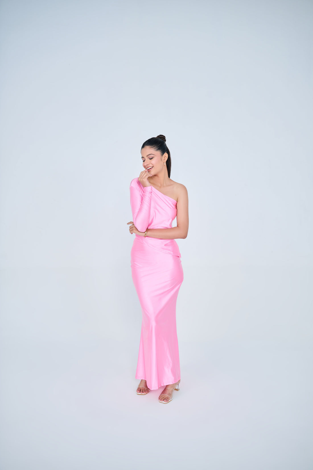 Classic One Shoulder & Skirt Co-ord Set ( PINK )