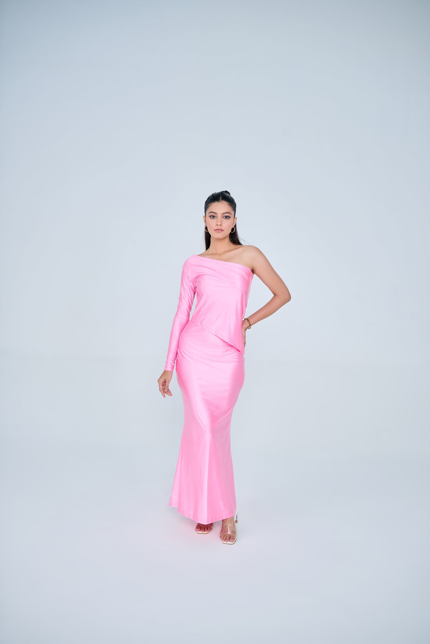 Classic One Shoulder & Skirt Co-ord Set ( PINK )