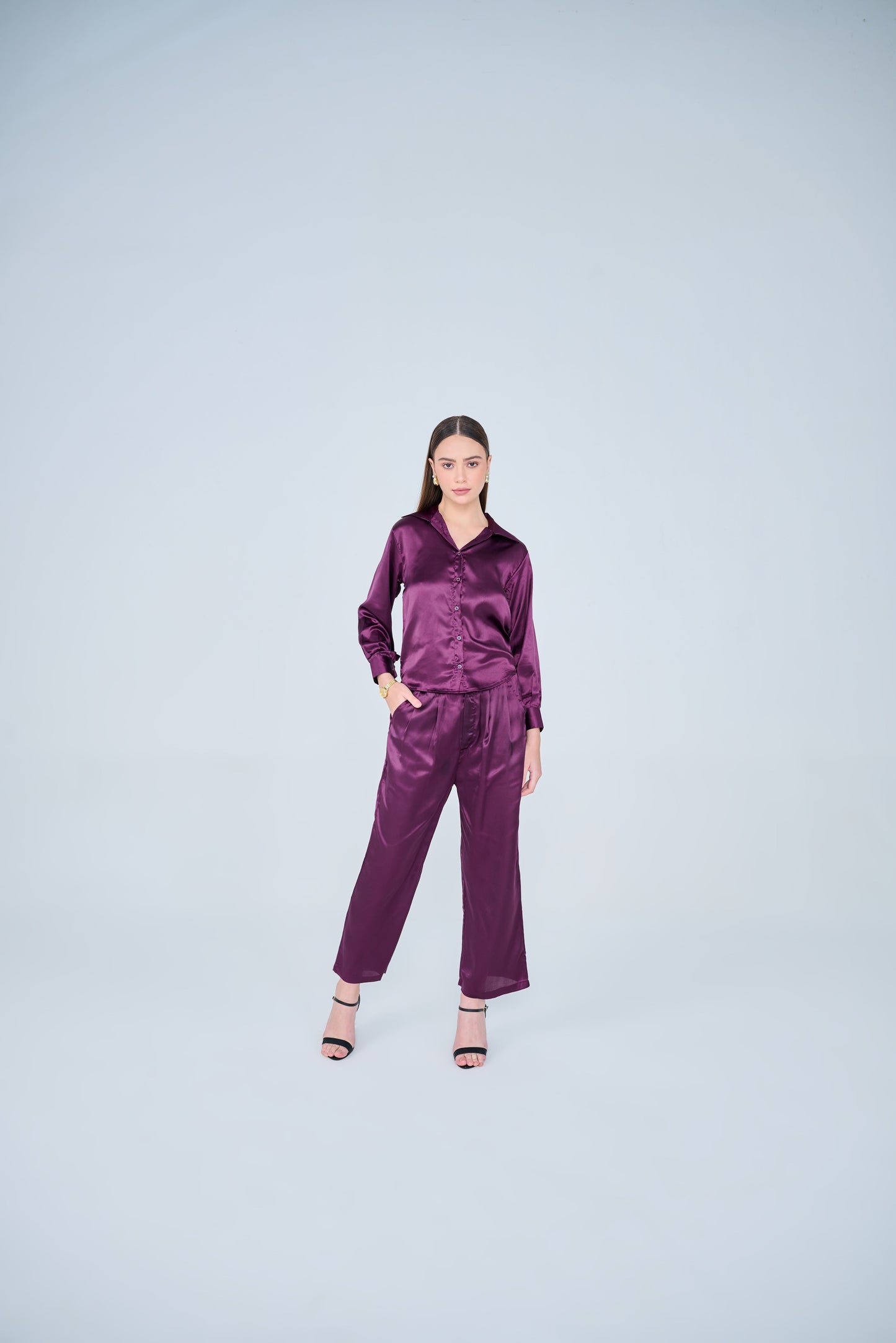 Bella Classic Satin Co-ord Set ( Wine )