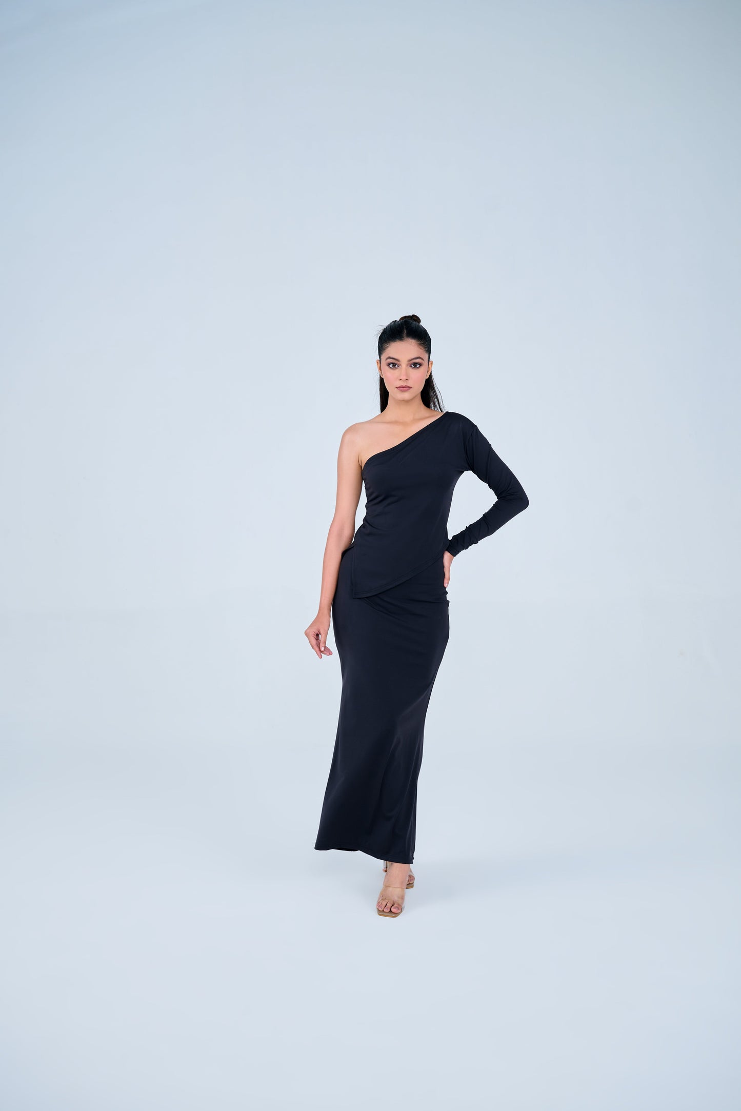 Classic One Shoulder & Skirt Co-ord Set ( Black )