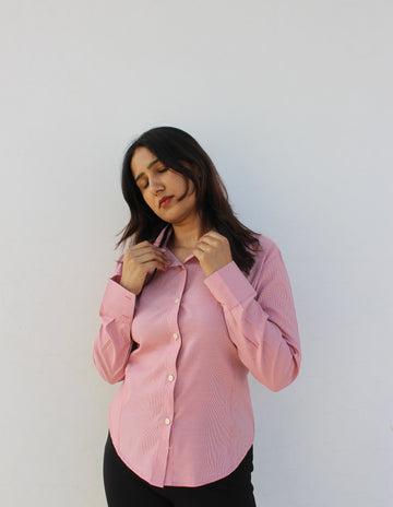 Evonne Corset shirt- Striped Red { Drawstring }