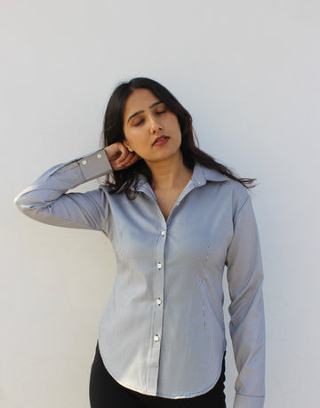 Evonne Corset shirt- Black striped { Belted }