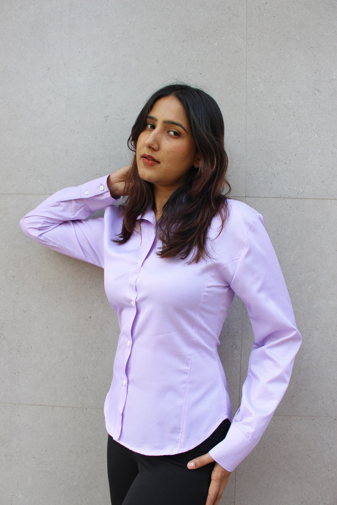 Evonne Corset shirt- Purple striped { Drawstring }