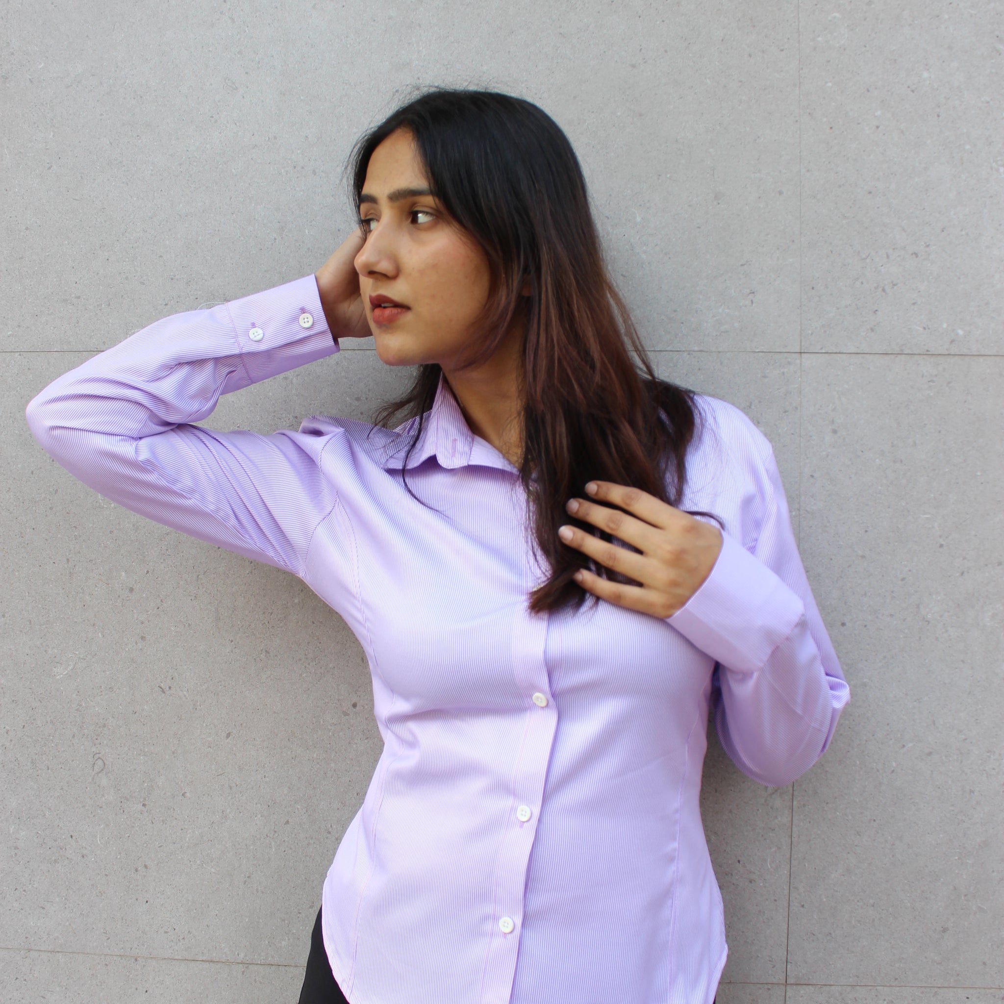 Evonne Corset shirt- Purple striped { Drawstring }