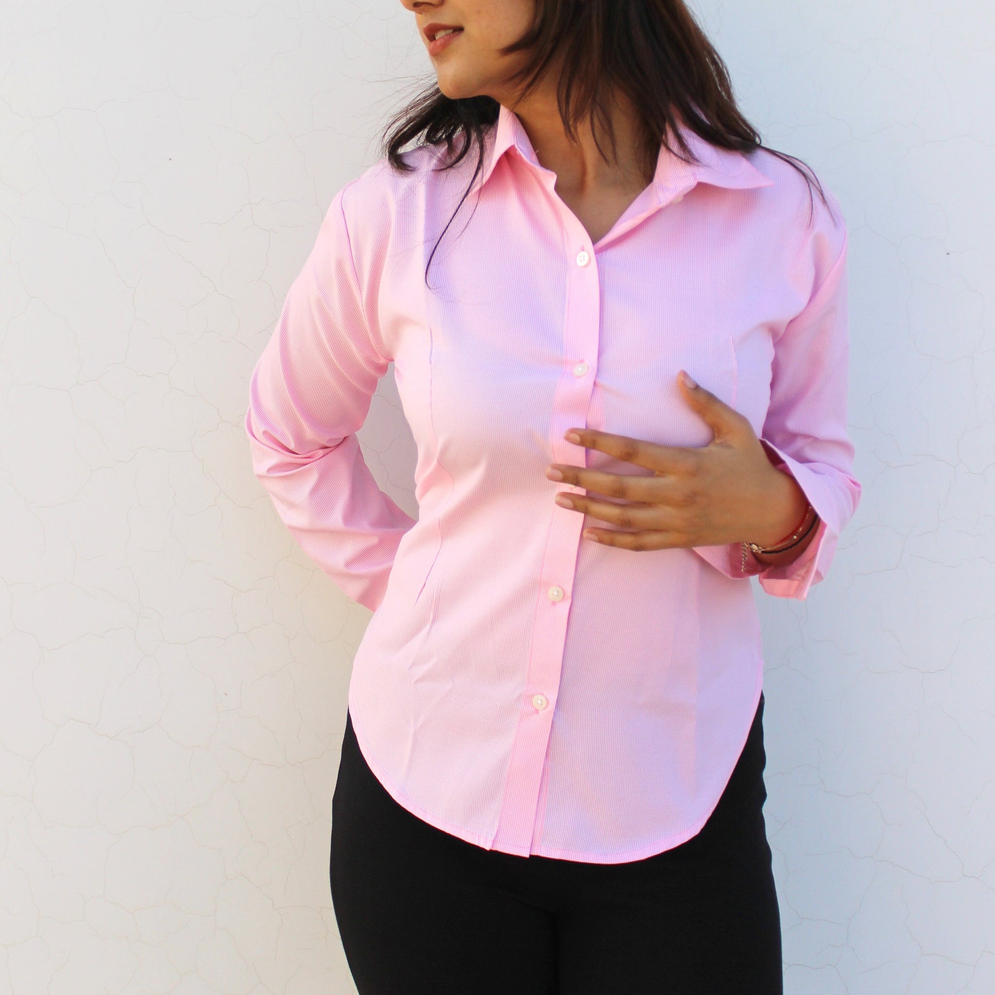 Evonne Corset Shirt - Checkered pink { Belted }