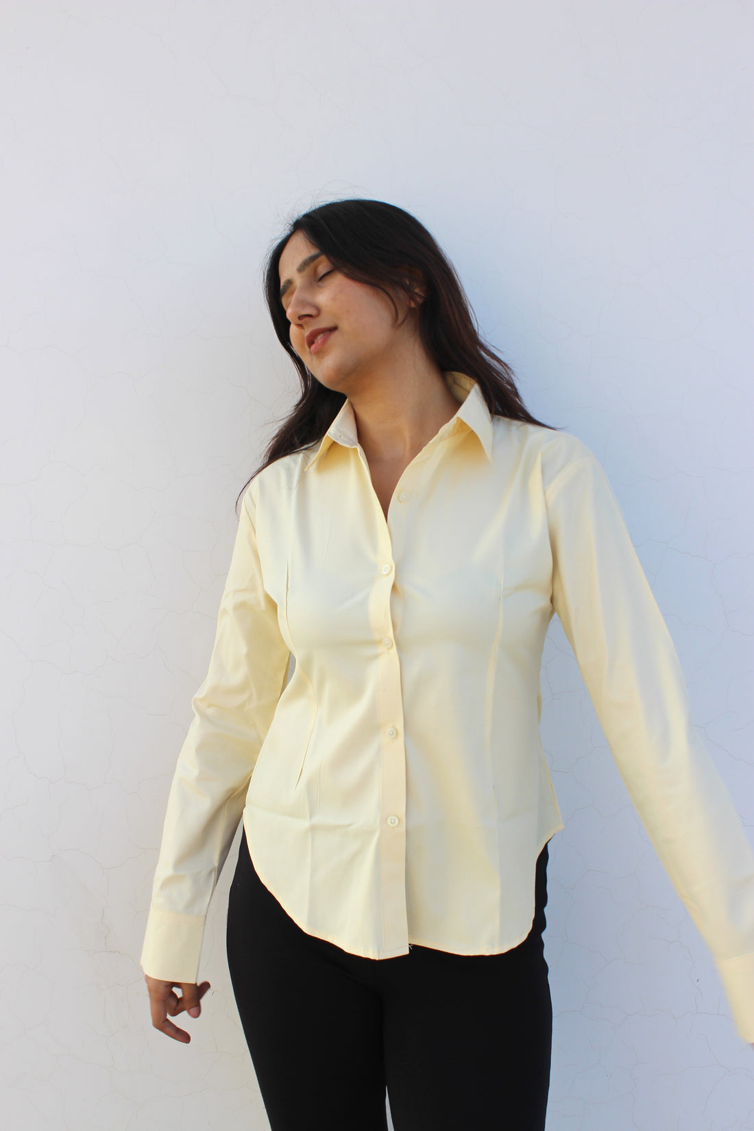 Evonne Corset Shirt - Plain Yellow { Drawstring }