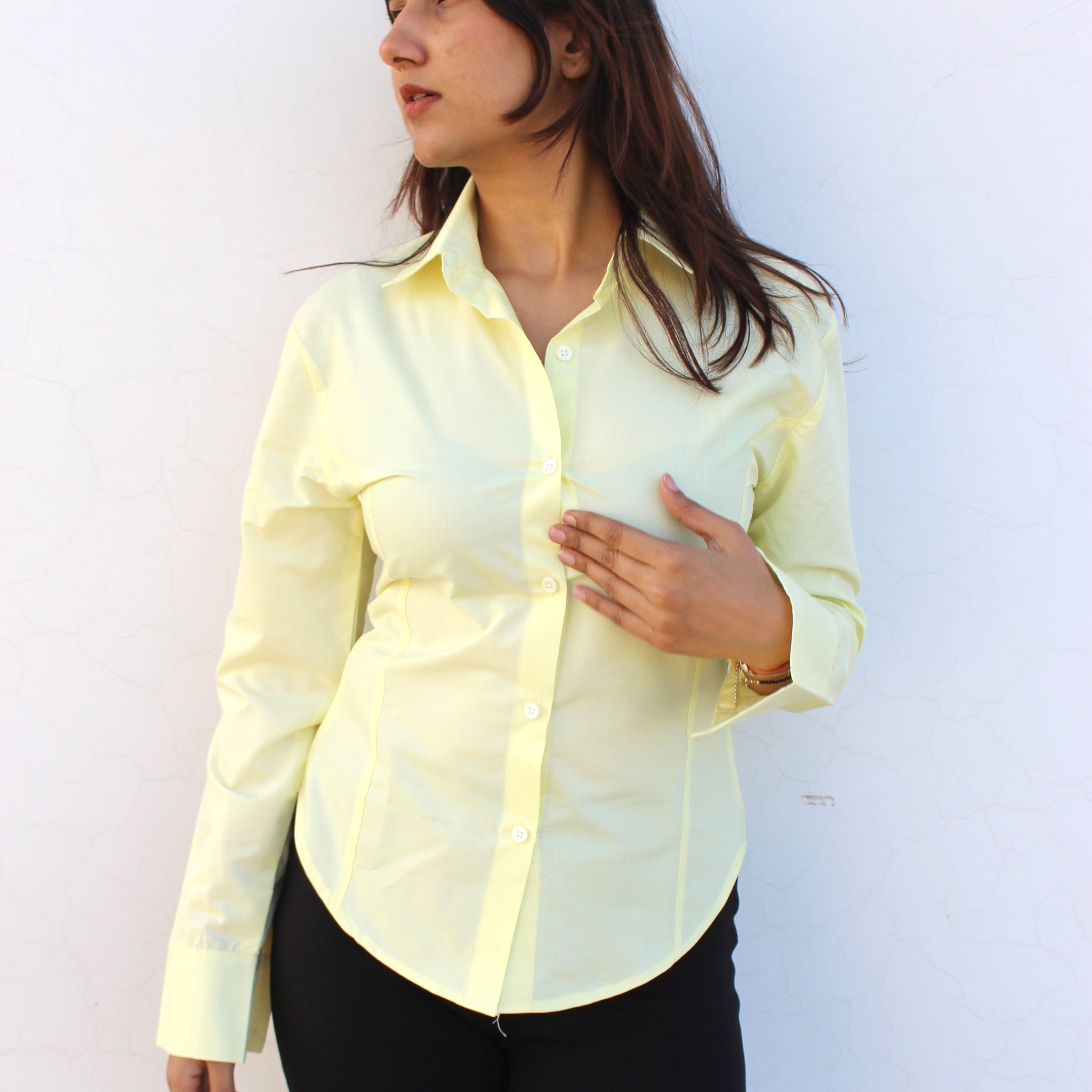 Evonne Corset Shirt - Plain Yellow { Drawstring }