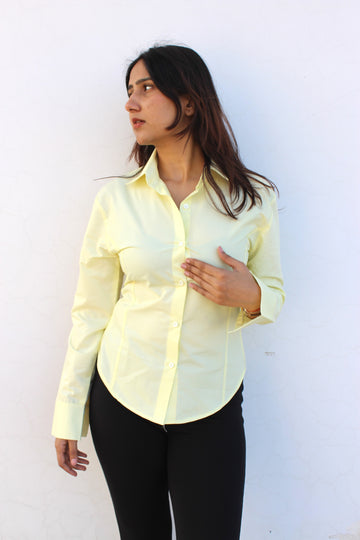 Evonne Corset Shirt - Plain Yellow { Drawstring }