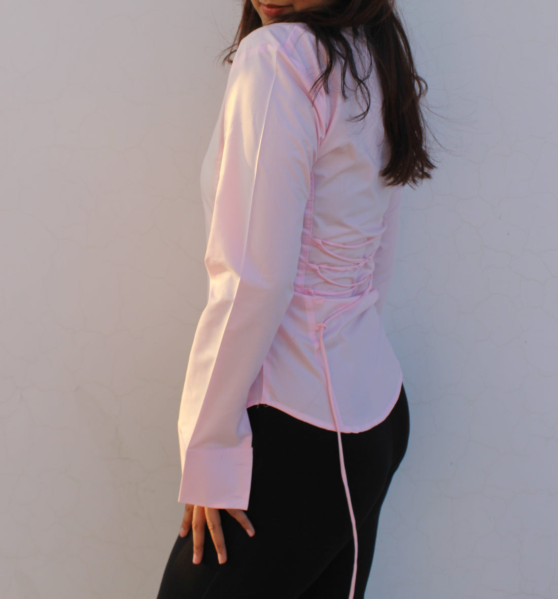 Evonne Corset Shirt - Pink { Drawstring }