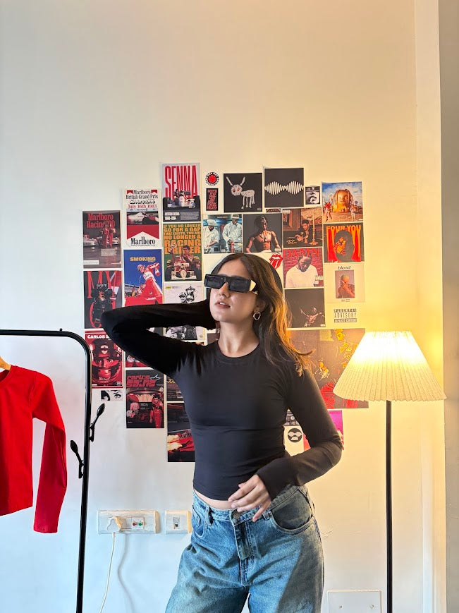 Round Neck full sleeve Top Black