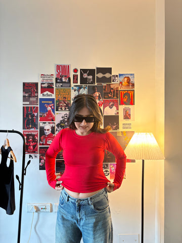 Round Neck full sleeve Top Red