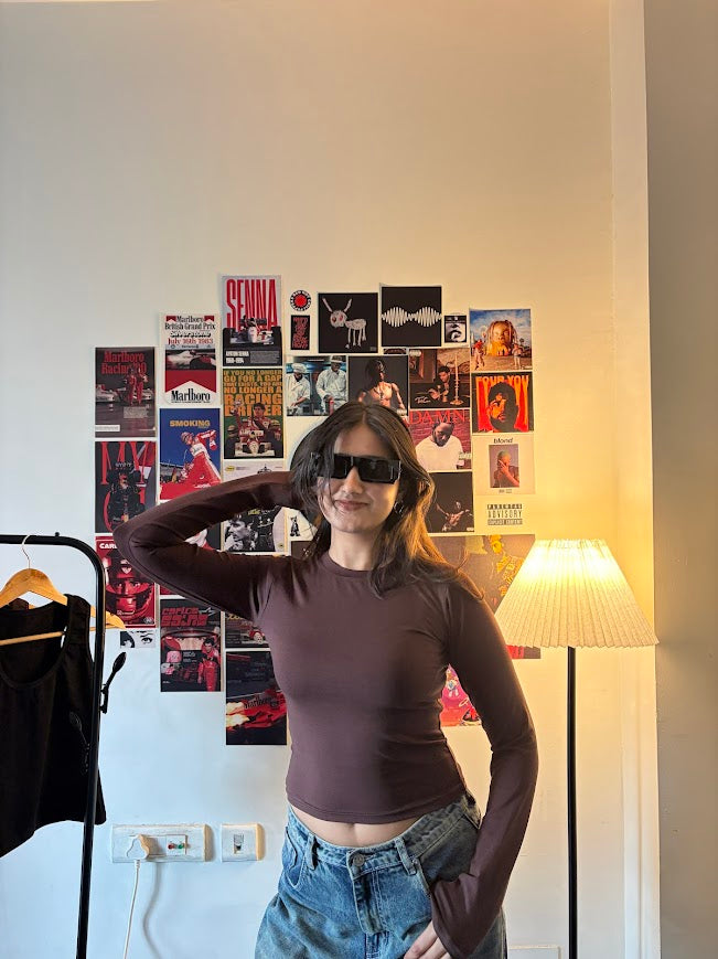 Round Neck full sleeve Top Brown