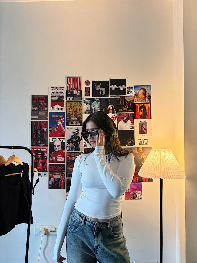 Round Neck full sleeve Top White