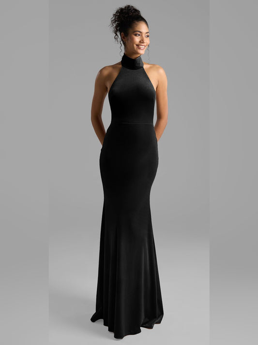 7MNST IVY Halter Neck Black Velvet dress