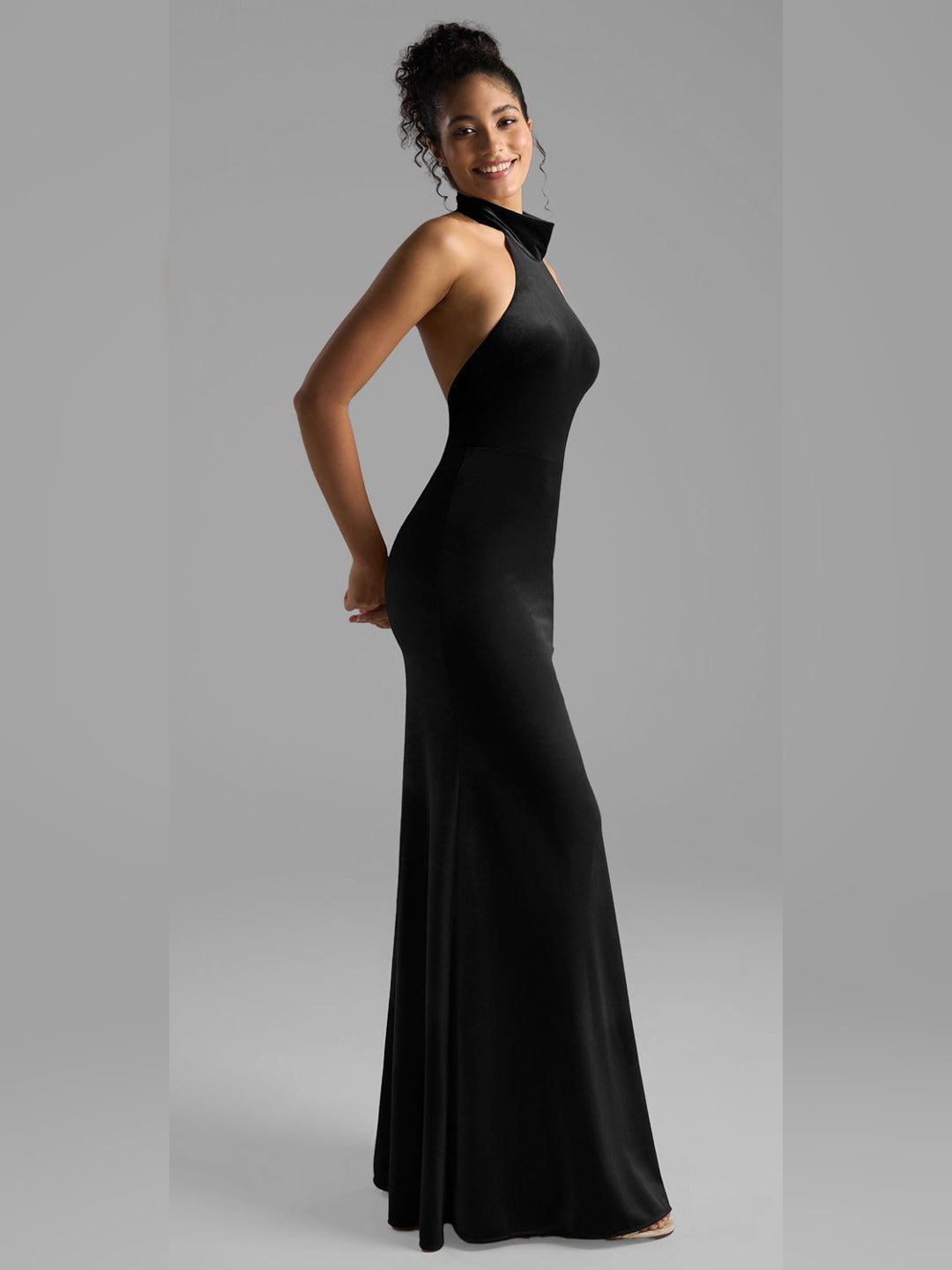7MNST IVY Halter Neck Black Velvet dress