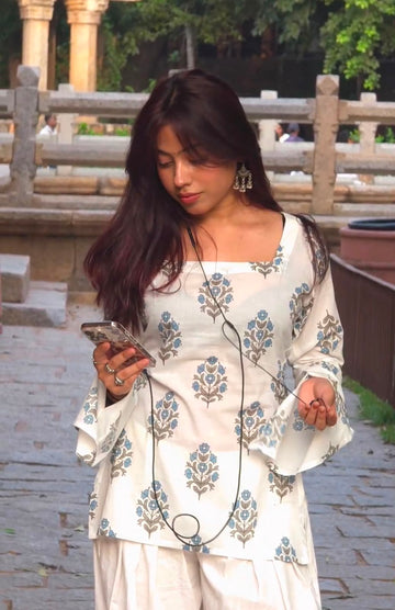 Roohi Printed Short Kurti [ Sky Blossom ]