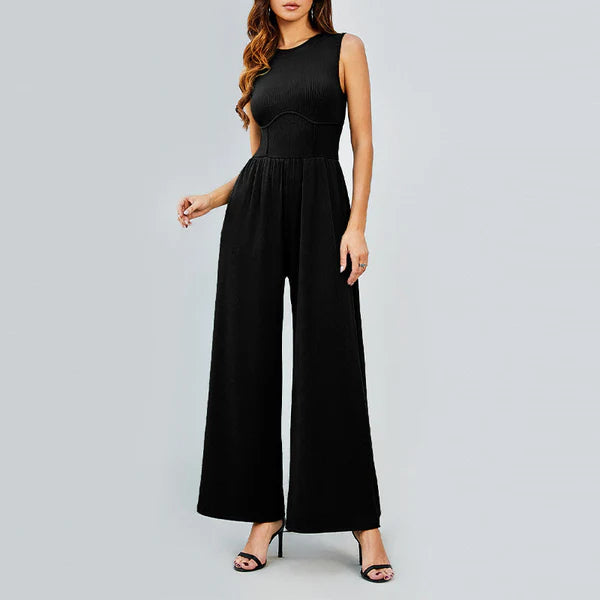 SOLID SLEEVELESS WIDE LEG JUMPSUIT