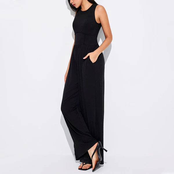 SOLID SLEEVELESS WIDE LEG JUMPSUIT