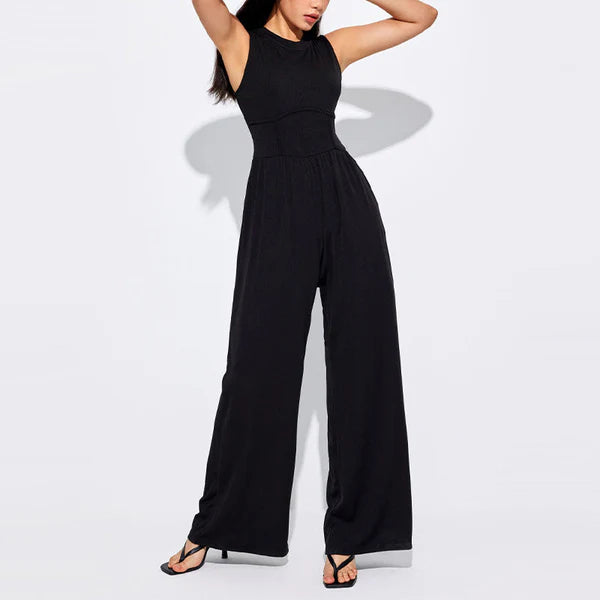 SOLID SLEEVELESS WIDE LEG JUMPSUIT