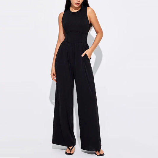 SOLID SLEEVELESS WIDE LEG JUMPSUIT