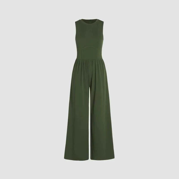 SOLID SLEEVELESS WIDE LEG JUMPSUIT